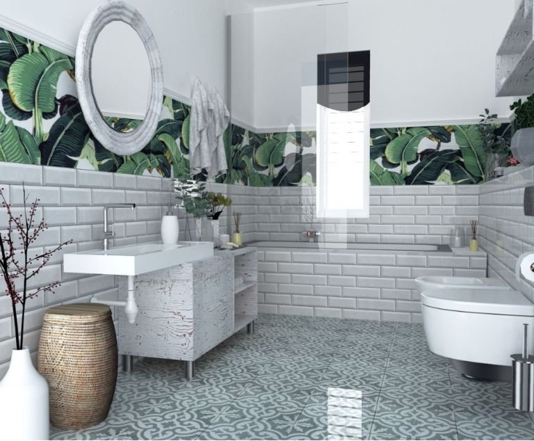 Biała łazienka z elementami zieleni